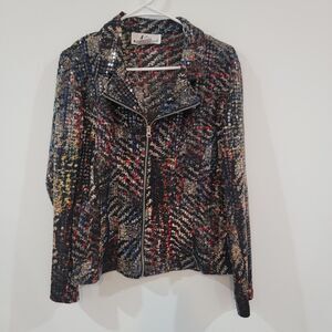 Vintage N Touch Womens Zip Up Sweater‎ Size Small Sequin Abstract Art